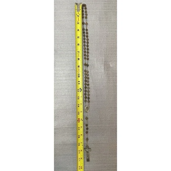 Vintage Italian Relic Rosary Wood Beads Crucifix Mt Calvary Soil St Joseph 21" - Picture 10 of 10